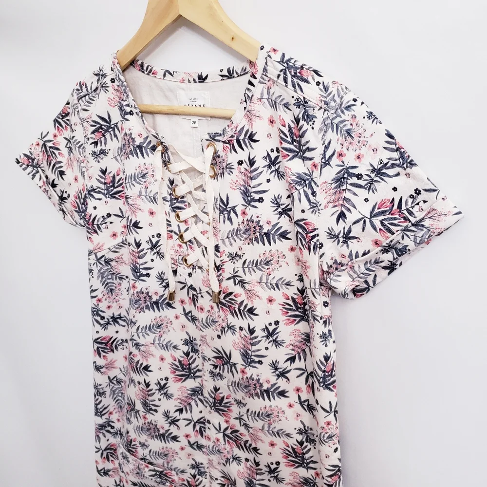 Sezane Giulia Lace Up Trapeze Shift Dress in Printed Flowers, Size 38 - Picture 3 of 10